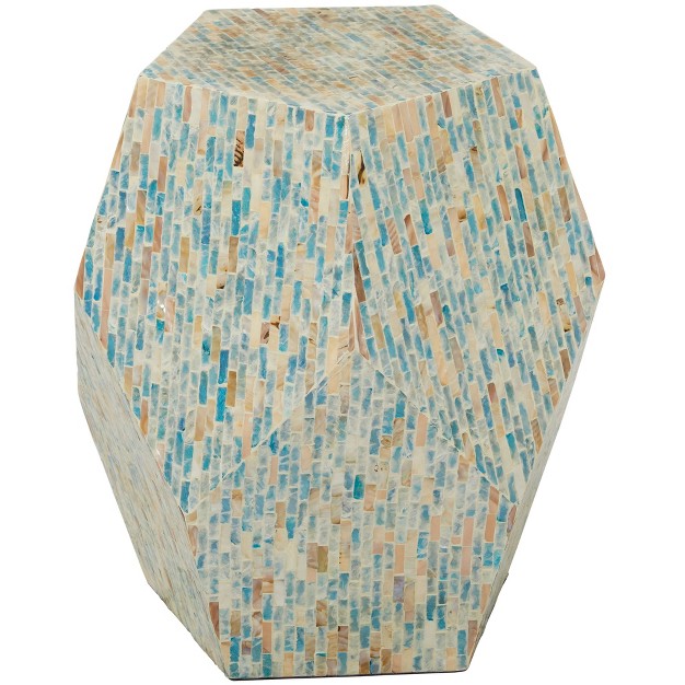 Natural Wood And Shell Geometric Accent Table Blue Olivia amp May