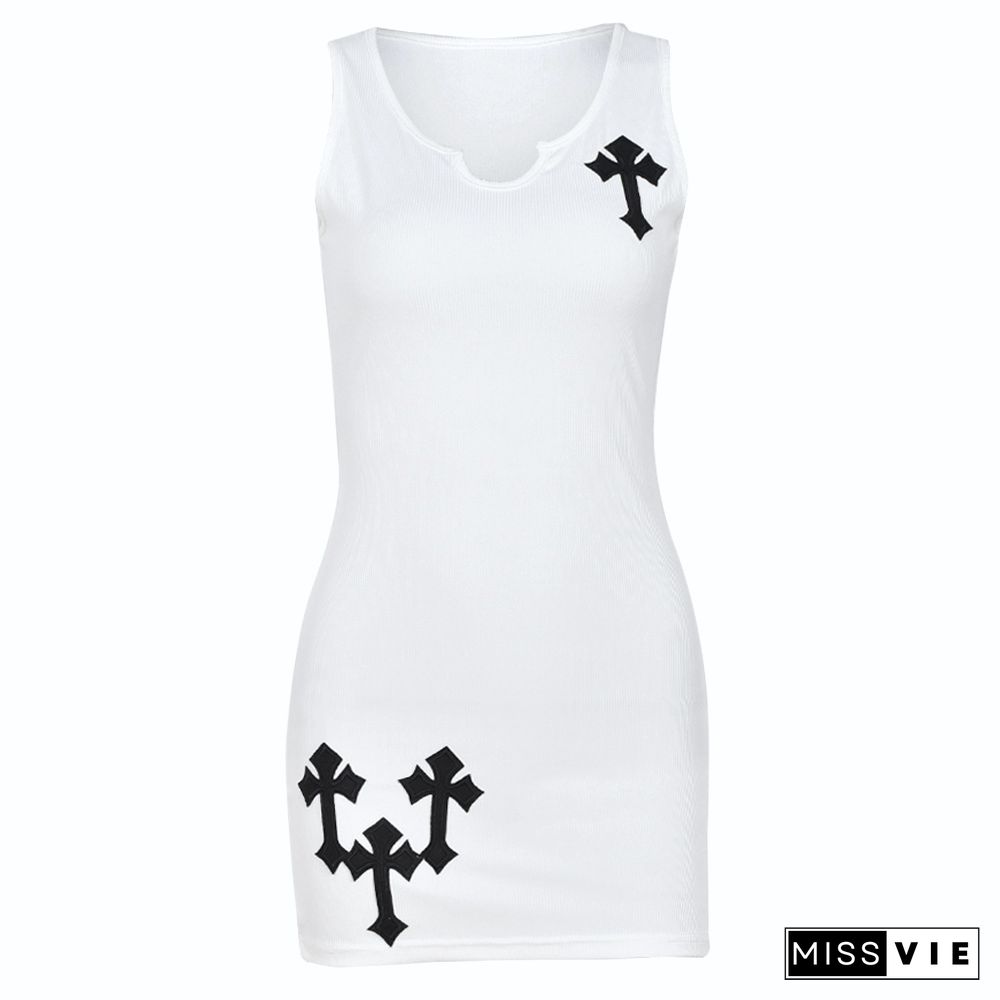 Cross Printed Y2K Streetwear Basic Tank Dress