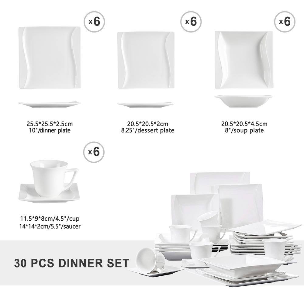 MALACASA Carina 30-Piece Casual Ivory White Porcelain Dinnerware Set (Service for 6) CARINA-30