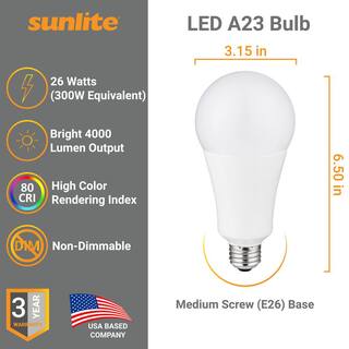 Sunlite 300-Watt Equivalent A23 High Output 4000 Lumen Non-Dimmable 120-277 Multi-Volt LED Light Bulb Warm White 3000K (3-Pack) HD03032-3