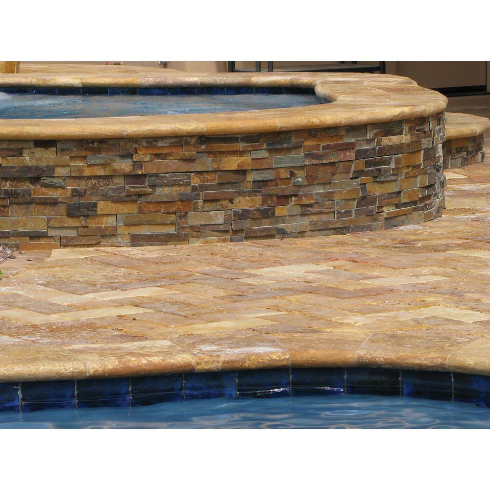 MSI Porcini Gold 2 in. x 16 in. x 24 in. Travertine Pool Coping (10-Pieces26.7 sq. ft.Pallet) LCOPTPOR1624HUP