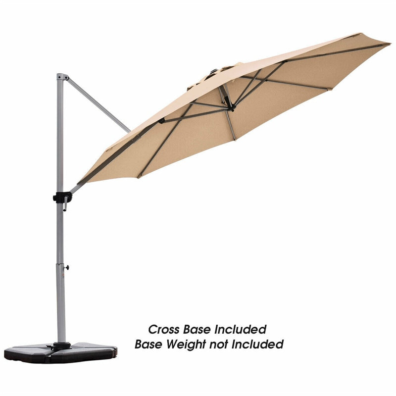 11 FT Patio Offset Cantilever Umbrella 360° Rotation Tilt with Cross Base & Crank Handle