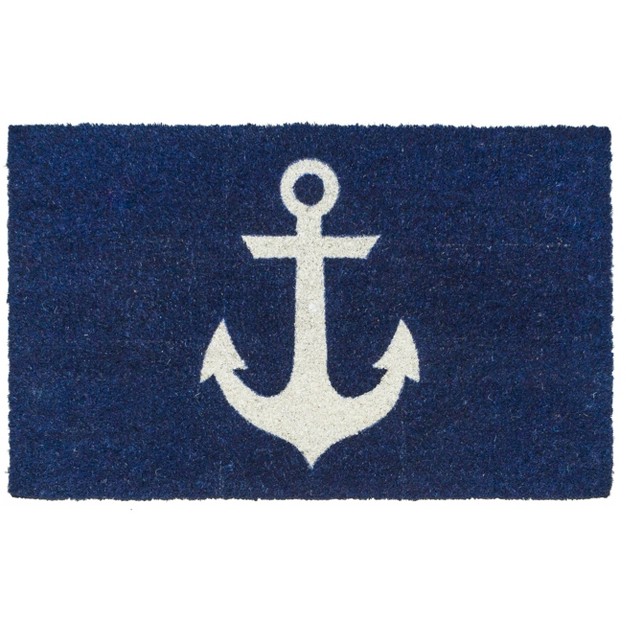 X 2 x27 4 quot Anchor Nautical Indoor outdoor Coir Doormat Blue white Entryways