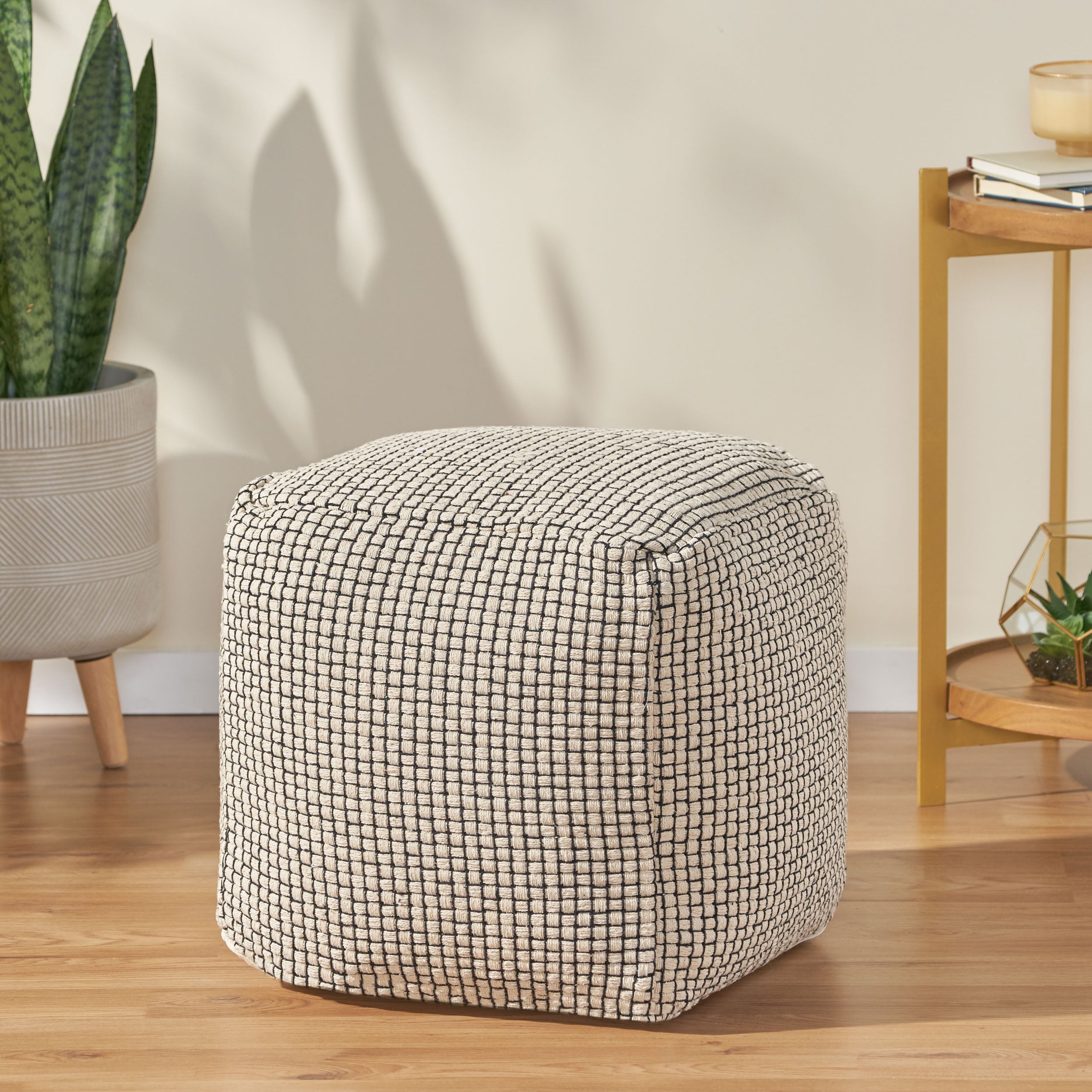 Maclain Boho Fabric Cube Pouf