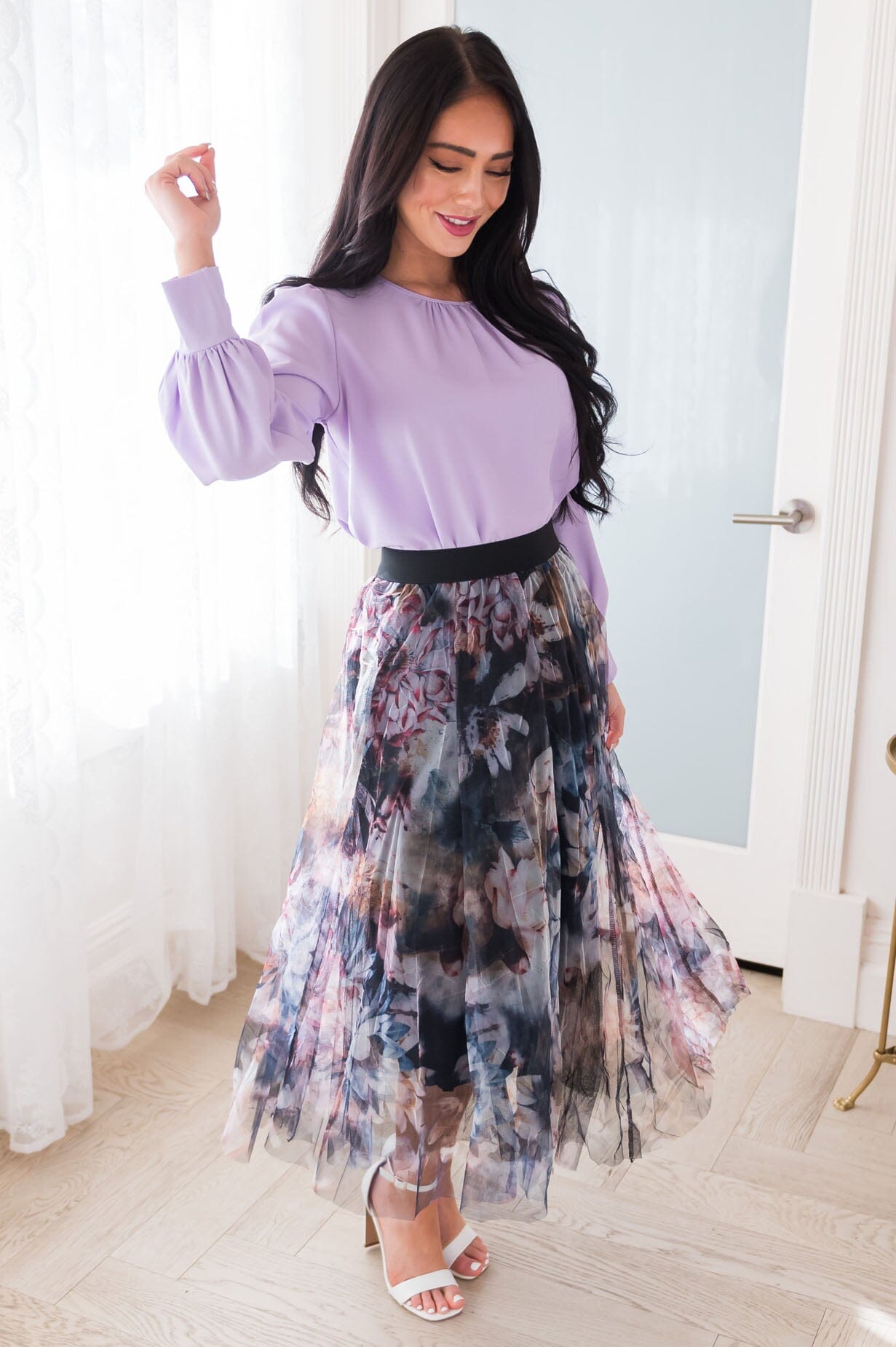 Graceful Floral Modest Tulle Skirt