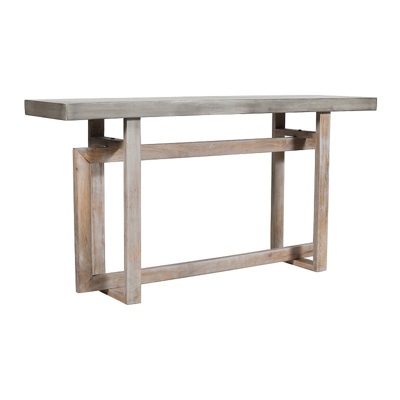 59 Inch Artisan Sideboard Console Table With Geometric Interlocked Base， Distressed Matte Gray