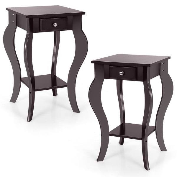 Gymax 2PCS End Table Accent Side Table Nightstand w/ Drawer and Bottom