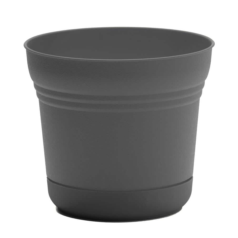 Bloem Saturn 14 in. Charcoal Plastic Planter with Saucer SP14908