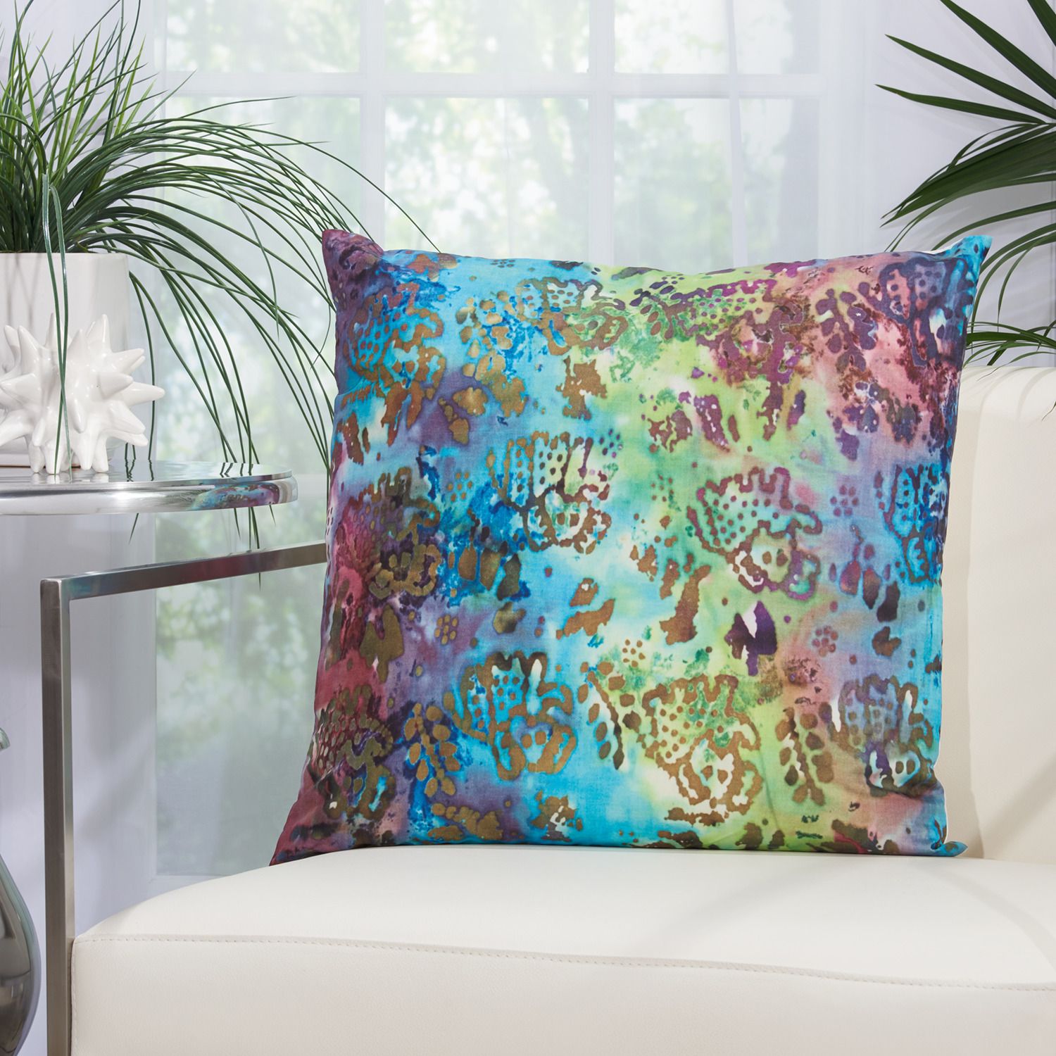 Mina Victory Watercolor Elephants Multicolor Outdoor Throw Pillow