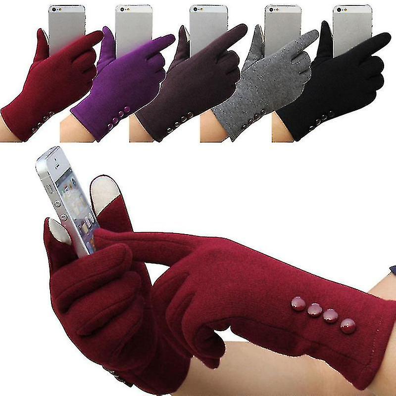 Women Touch Screen Warm Four Buckles Not Down Gloves Female Winter Outdoor Riding Gloves Ladies Cotton Gloves Free Size (red Color)