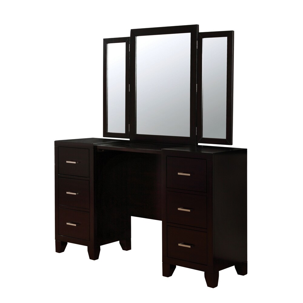 Kema Contemporary Espresso Wood 6 Drawer 3 Piece Vanity Set by Furniture of America