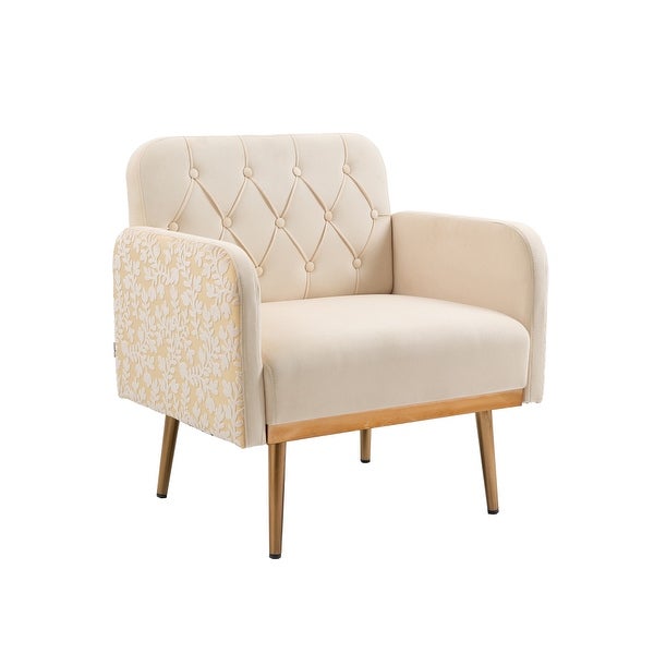 Beige Accent Chair， Leisure Single Sofa with Rose Golden Feet