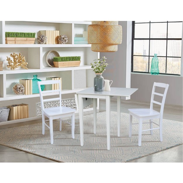 Small Dual Drop Leaf Dining Table With 2 Madrid Ladderback Chairs White International Concepts