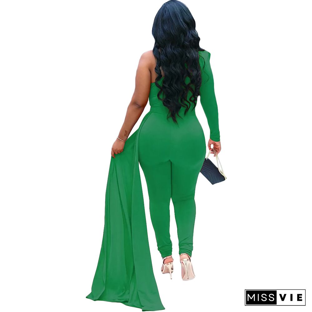 One Shoulder Long Sleeve Skinny Party Jumpsuits