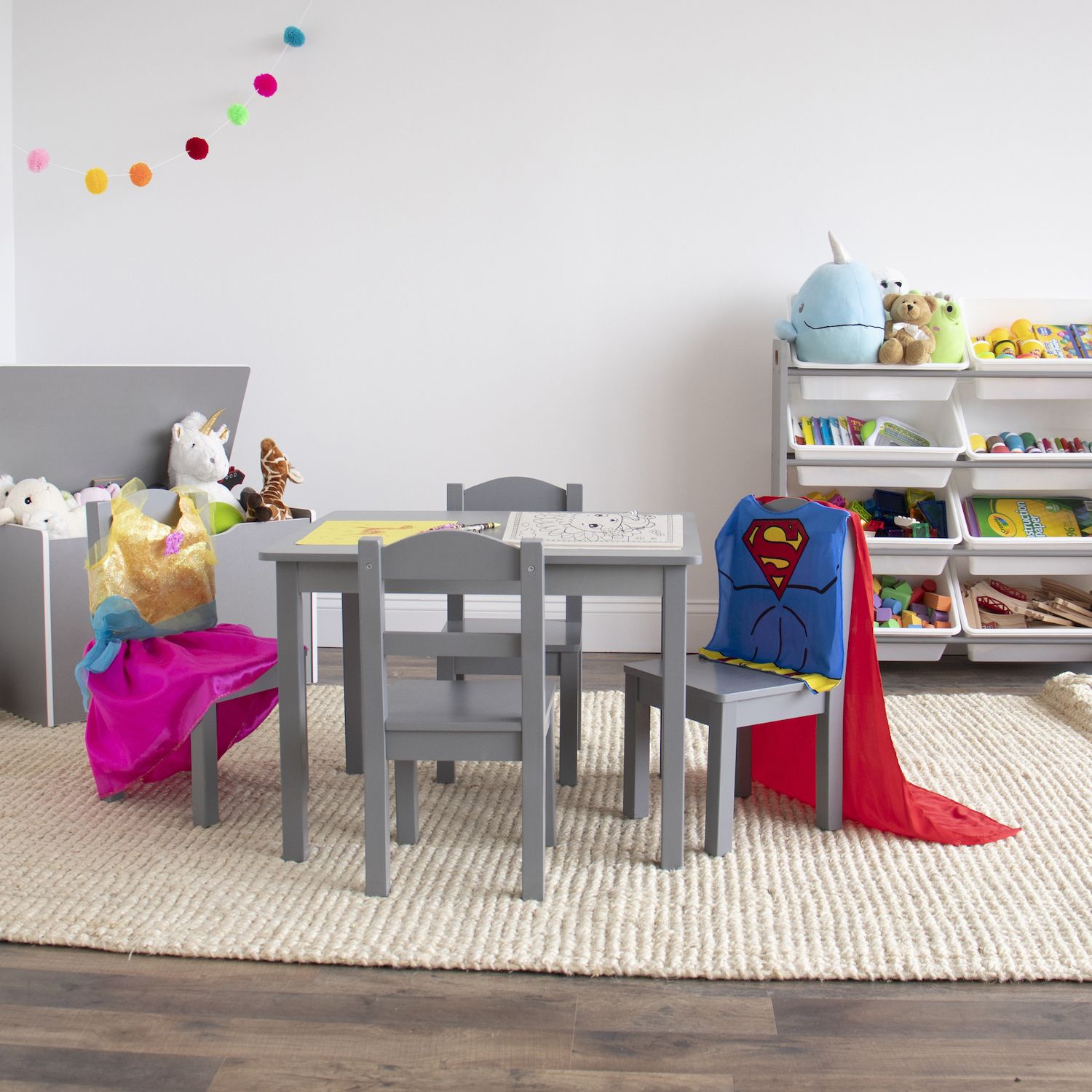 Humble Crew Kids Wood Table and 4 Chairs Set