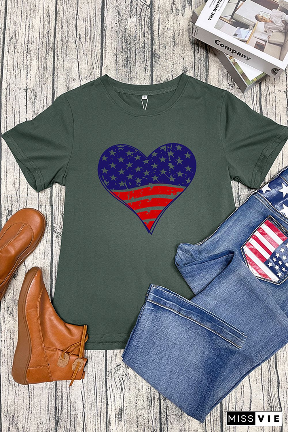 Patriotic Grunge Heart Graphic T-Shirt Wholesale