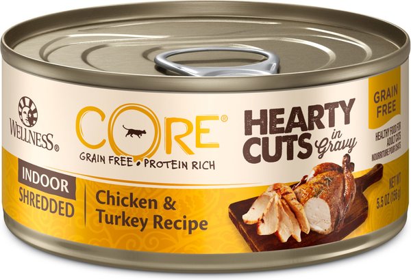 Wellness CORE Grain-Free Hearty Cuts in Gravy Indoor Shredded Chicken and Turkey Recipe Canned Cat Food