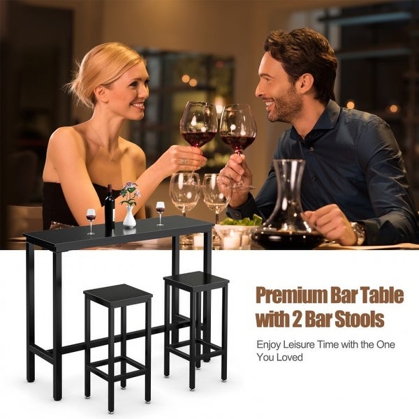 3 Pieces Bar Table Counter Breakfast Bar Dining Table with Stools