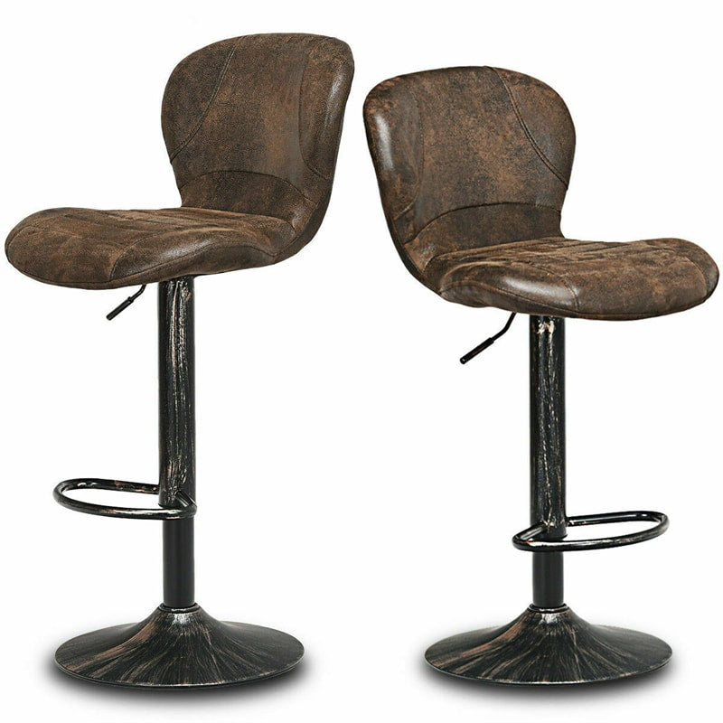 2-Pack Retro Swivel Bar Stools with Backrest & Footrest, Hot-stamping Bar Chairs PU Leather Counter Stools