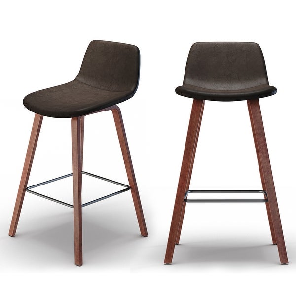 WYNDENHALL Maire Mid Century Modern 26 inch Counter Stool (Set of 2) in Distressed Brown Faux Leather