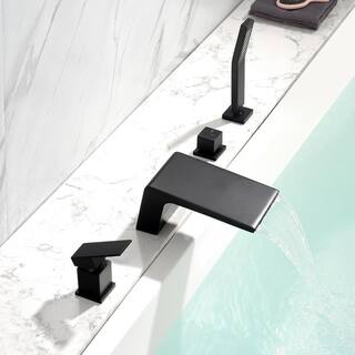 UKISHIRO Miko Double-Handle Deck Mount Roman Tub Faucet with Hand Shower in Matte Black SMD00JI22052710