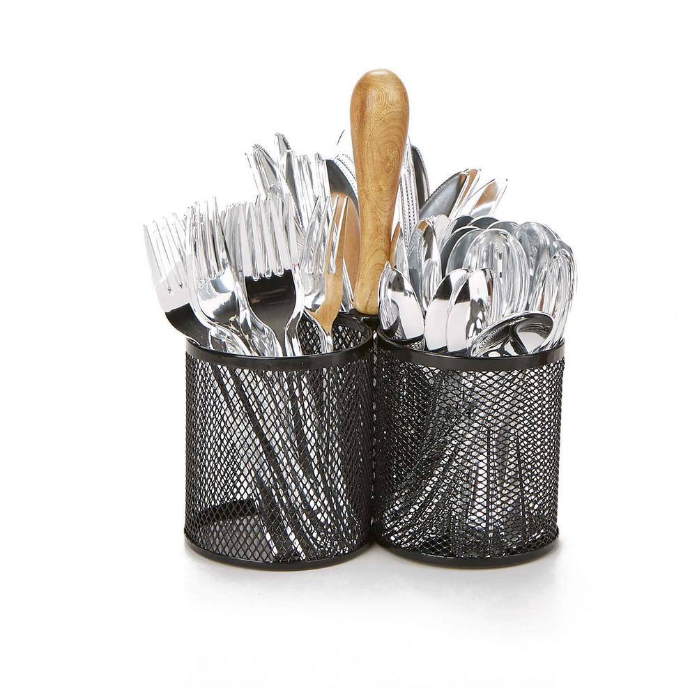 Mind Reader 3-Section Black Mesh Cutlery Caddy Utensils Caddy Cutlery Holder Serve Ware Holder Flatware Organizer 3CIRMESH-BLK