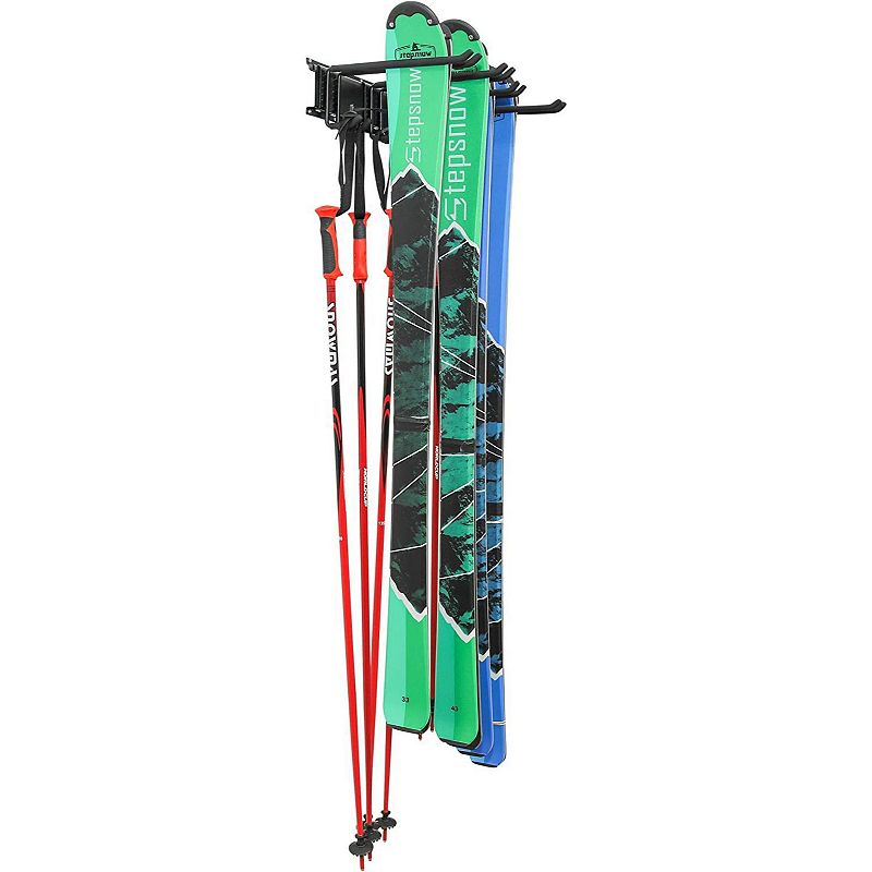 RaxGo Ski Wall Rack， Holds 4 Pairs of Skis and Skiing Poles or Snowboard w/Adjustable Rubber-Coated