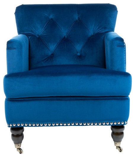 Leonard Tufted Club Chair  Navy Blue/Espresso   Eclectic   Armchairs And Accent Chairs   by Rustic Home Furniture Deco  Houzz