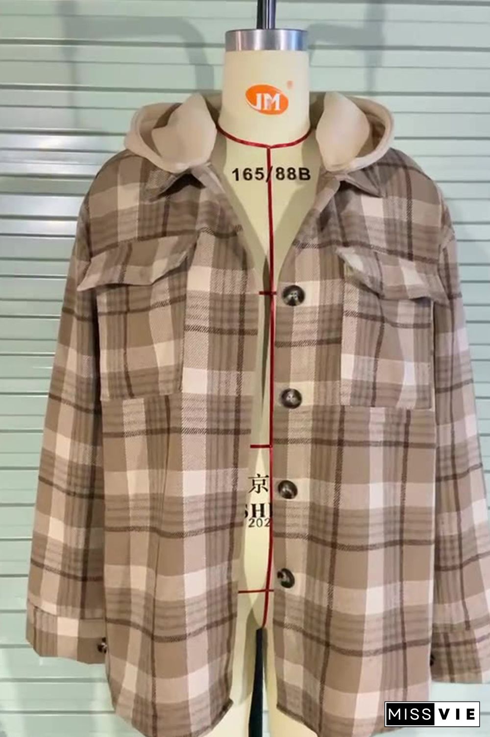 Plaid Shacket Jacket Coat with Hood Wholesale