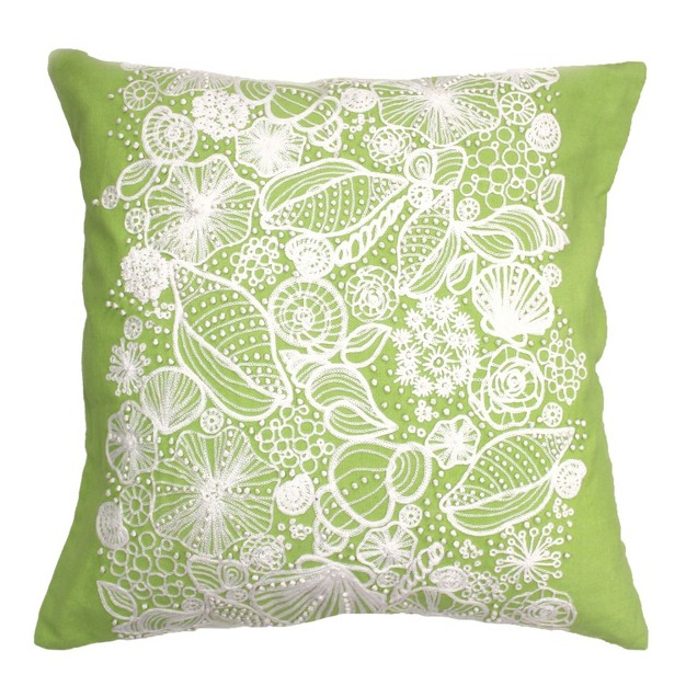 Beachcombers Green Shell Embroidered Throw Pillow