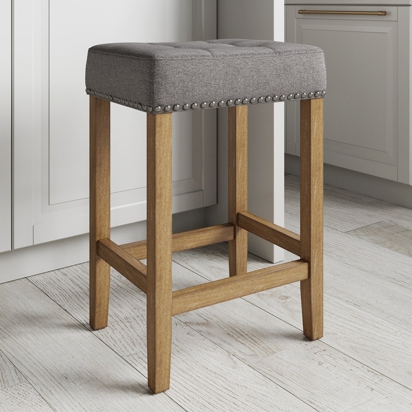 Nathan James Hylie Nailhead Wood Pub-Height Counter Bar Stool