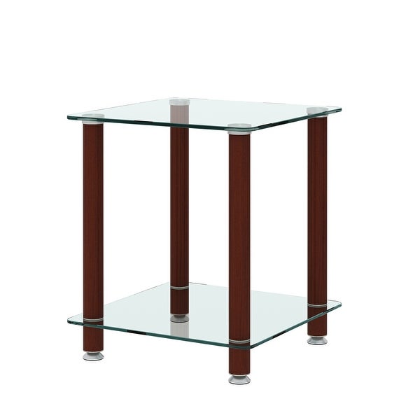 2-Tier Space Side Table with Glass Tabletop and Metal Legs