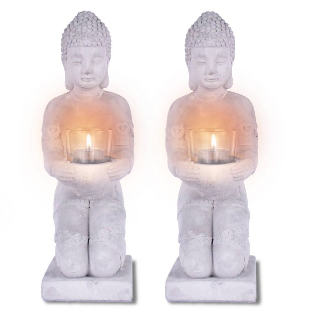 Set Of 2 Kante Composite Buddha Statues Tealight Candle Holders Gray Rosemead Home amp Garden Inc