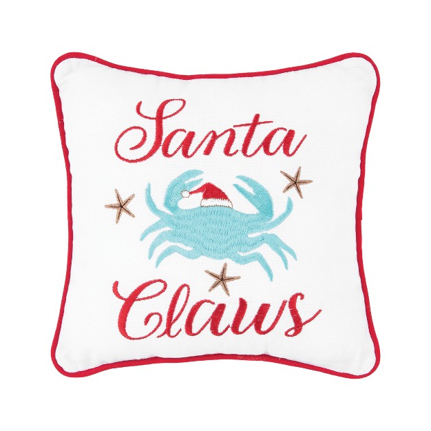 X 10 quot Beach Coastal Theme quot santa Claws quot Featuring Crab In Santa Hat Embroidered Petite Accent Throw Pillow