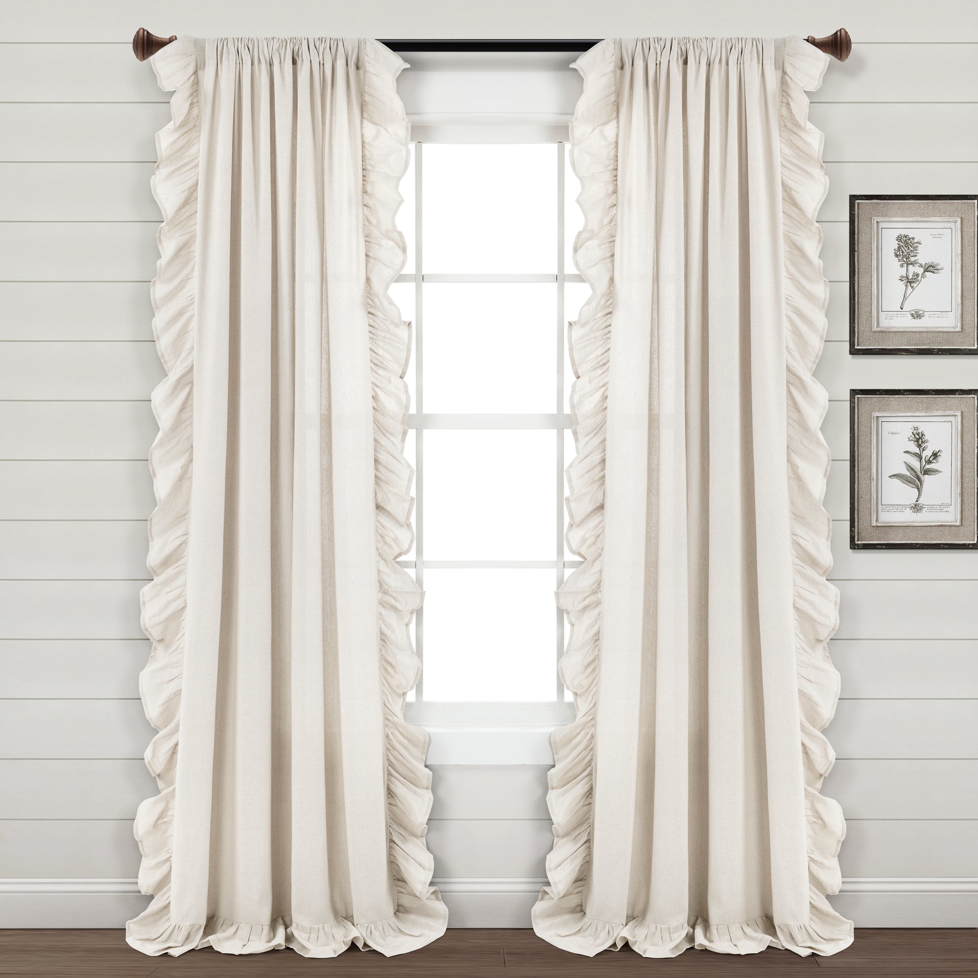 Faux Linen Ruffle Window Curtain Panel