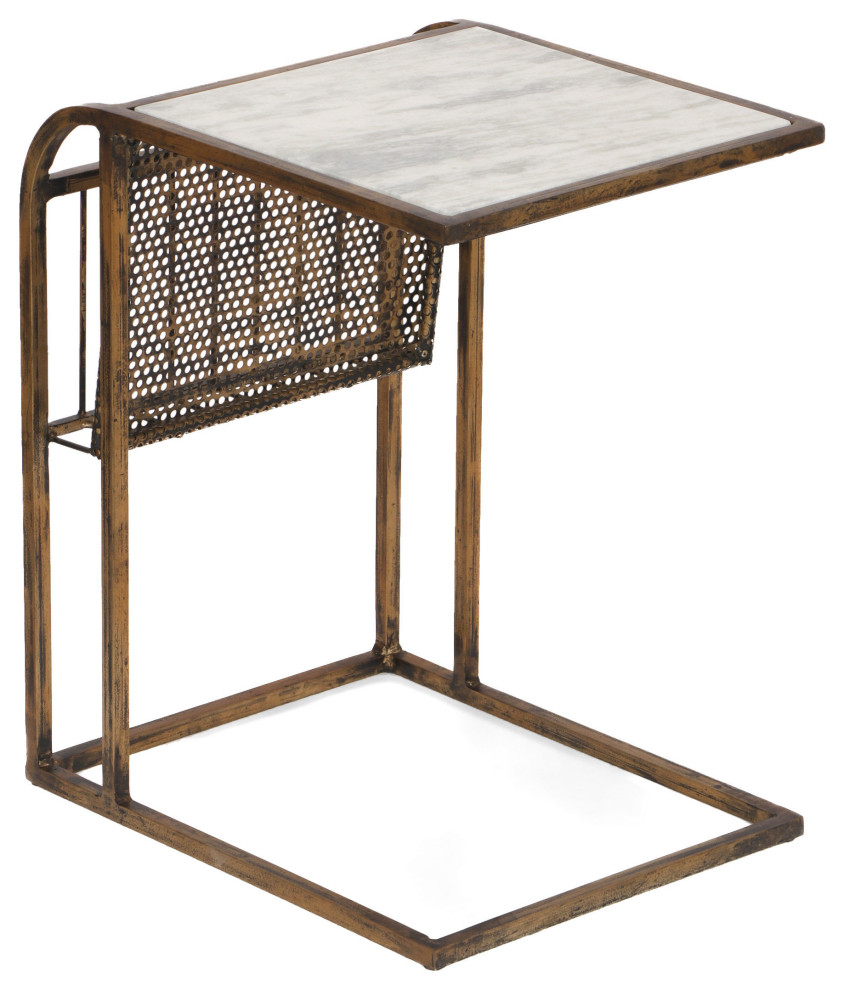 Billman Handcrafted Marble Top C Shaped Side Table with Magazine Rack   Transitional   Side Tables And End Tables   by GDFStudio  Houzz