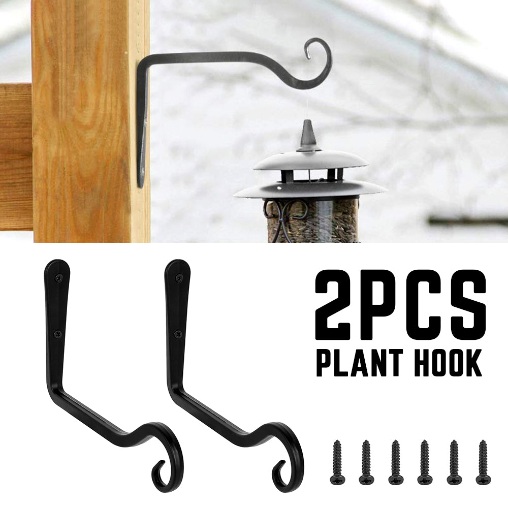 ODOMY 2 Pack Hanging Plant Bracket,Metal Wrought Bracket Plant Hooks Hanger lack Plant Hanging Hooks - Durable and Stable for Bird Feeders,Planters Indoor & Outdoor