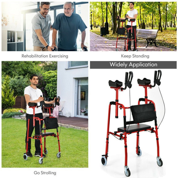 Premium 2-In-1 Folding Auxiliary Walker Rollator With Brakes And Seat