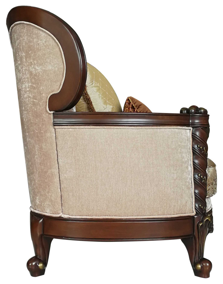 37 quotBeige And Brown Fabric Floral Club Chair   Victorian   Armchairs And Accent Chairs   by HomeRoots  Houzz