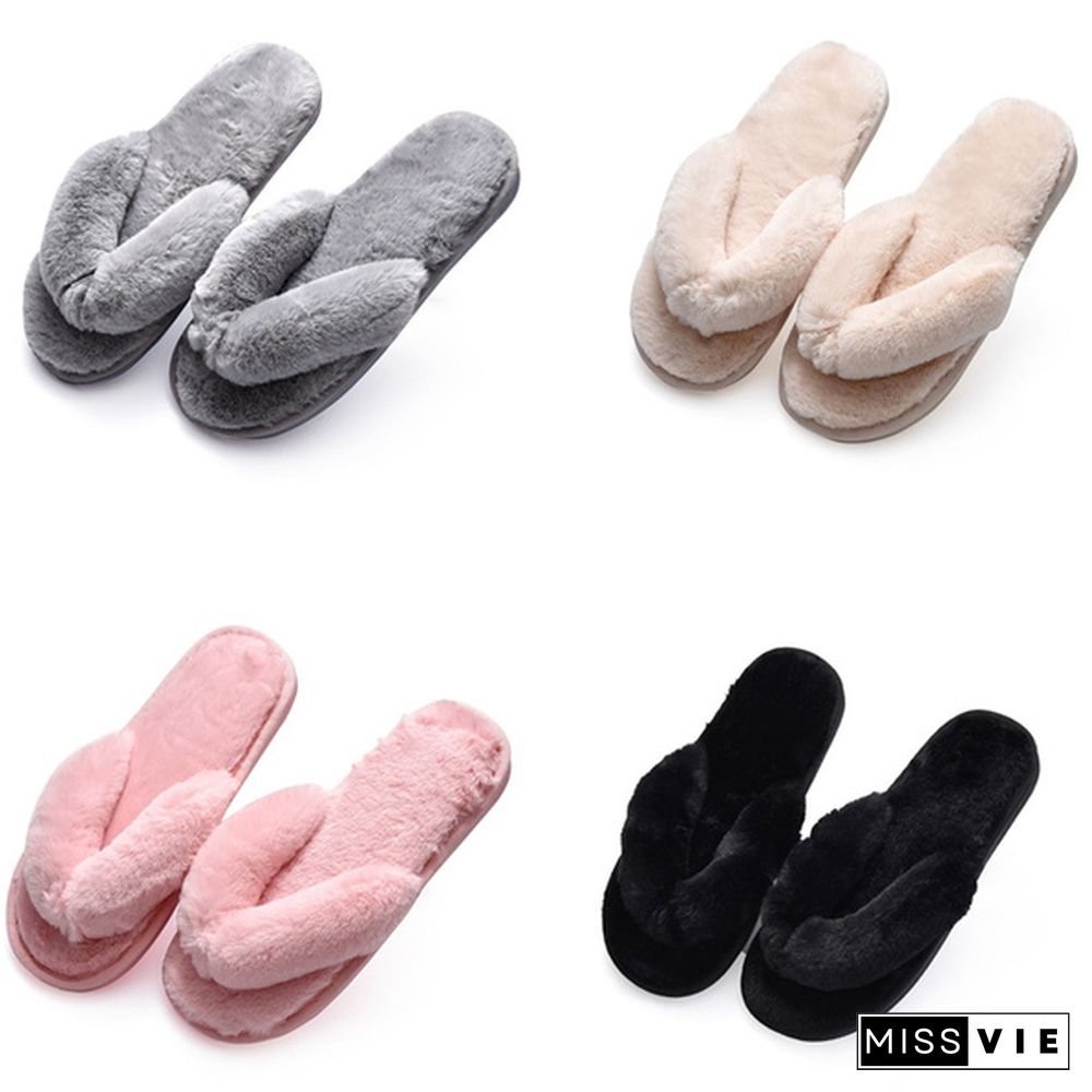 Fashion Fur Women Home Slippers Autumn Winter Warm Flat Ladies Shoes Slip On Plush Women Flip Flops Slides