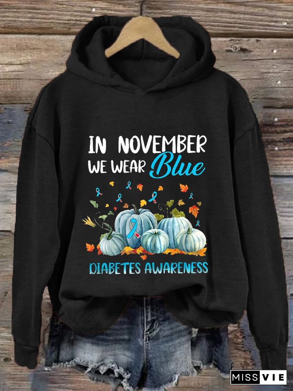 Women's Diabetes Awareness In November We Wear Blue Printd Hoodie