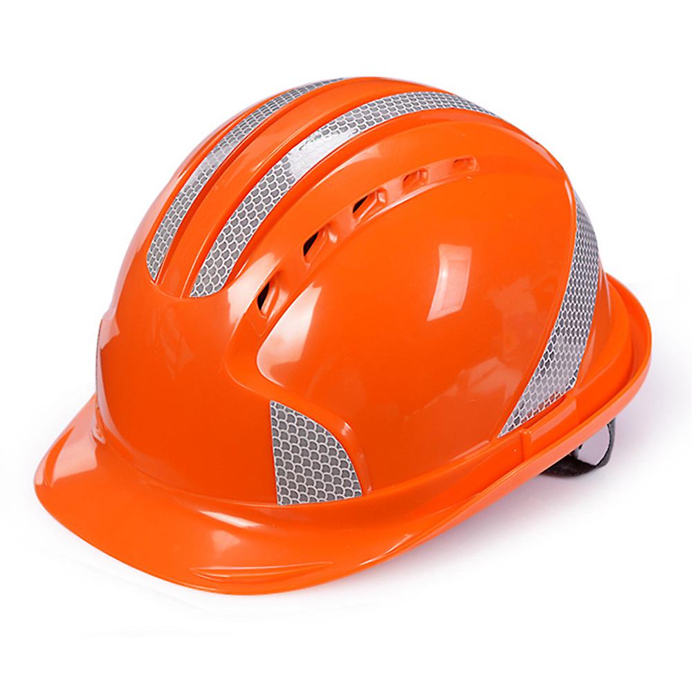 Abs Safety Helmet Breathable Shockproof Helmet With Air Vents Multi-point Buffer Reflective Stripe For Warehouse Factory Orange Orange