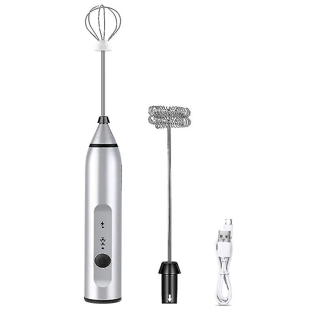 Whisk Milk Frother Handheld， Usb Rechargeable Electric Foam Maker For Coffee， 3 Speeds Mini Milk Foamer Drink Mixer With 2 Whisks