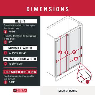 Delta Lyndall 60 in. W x 71-12 in. H Mod Soft-Close Sliding Frameless Shower Door in Black with 38 in. Clear Glass SDMSD60-MB-R