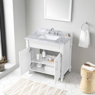 Home Decorators Collection Aberdeen 36 in. W x 22 in. D x 34.5 in. H Bath Vanity in White with White Carrara Marble Top 8103600410