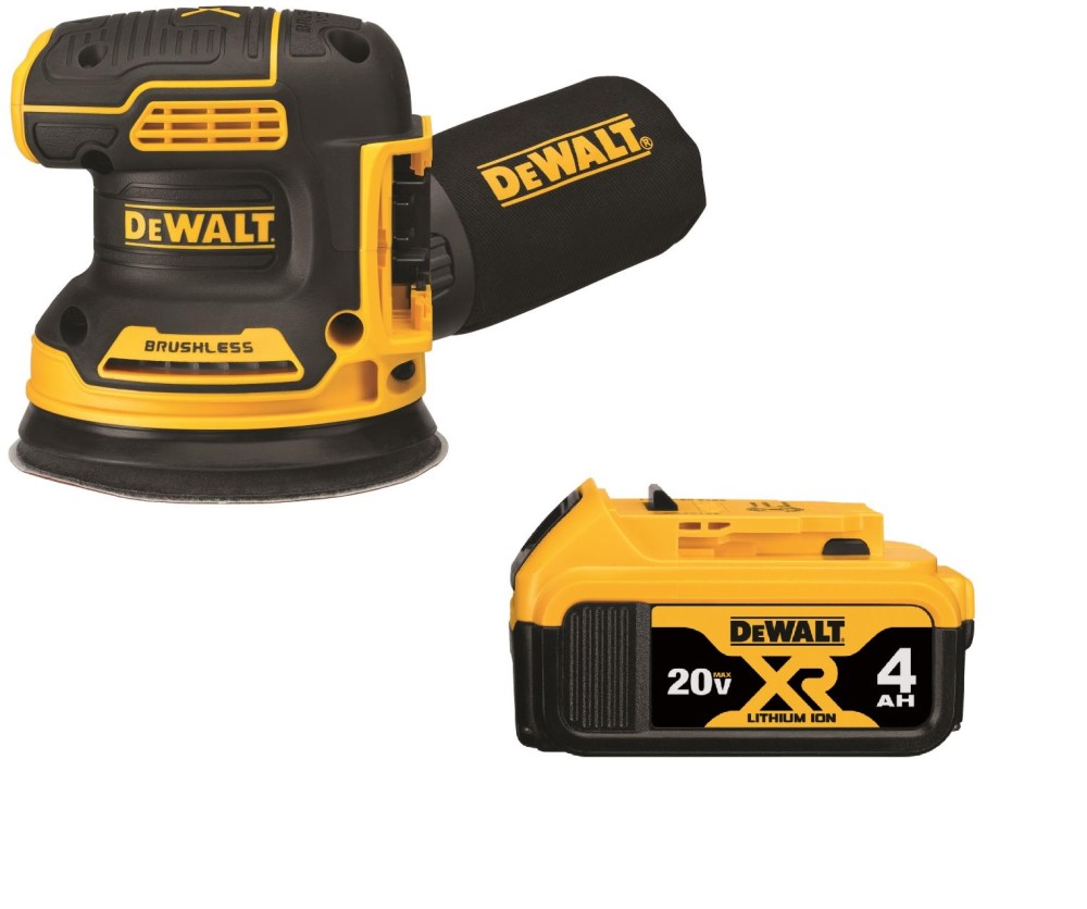 DEWALT 20V MAX 5 Random Orbit Sander and Premium XR Lithium Ion 4Ah Battery Pack Bundle