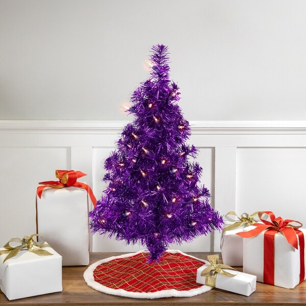 2' Prelit Purple Iridescent Pine Artificial Tinsel Christmas Tree