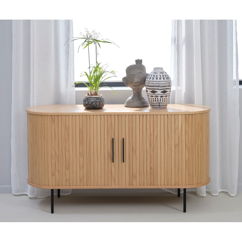 Rye Studio Nicola Mid Century Modern Rounded Sliding Door Sideboard 55\