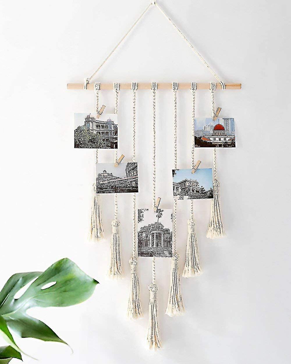 Fong Hanging Photo Display Macrame Wall Hanging Pictures Decor Boho Chic Home Decoration For Apartment Bedroom Living Room Gallery， With 25pcs Wooden