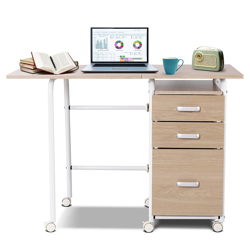 Folding Computer Laptop Desk Wheeled Home Office Furniture